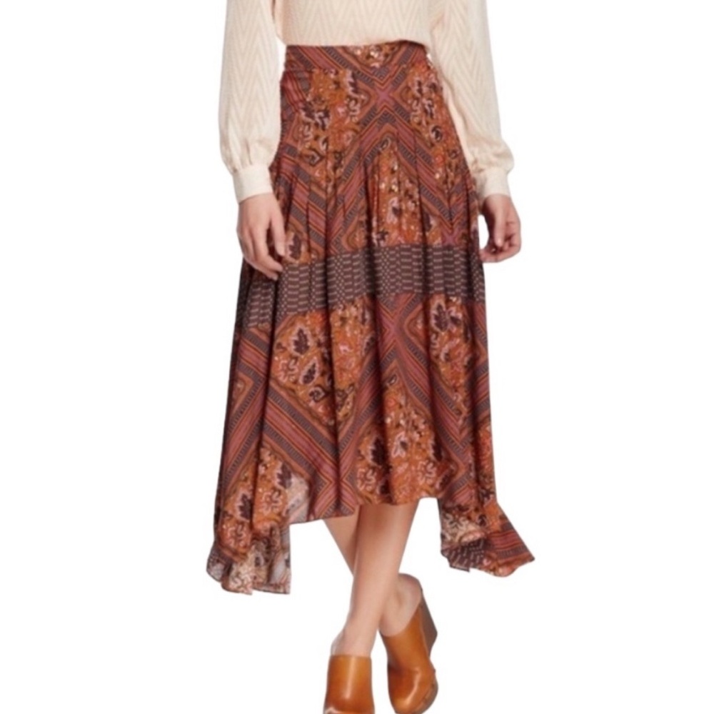 Free people paradise printed asymmetrical midi skirt